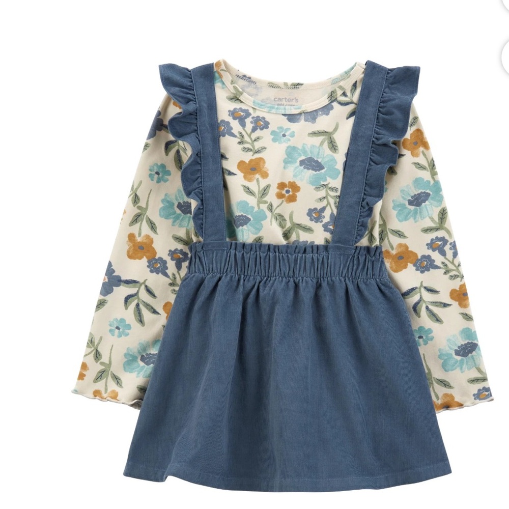 Carter's Child Of Mine Girl Floral Long Sleeve Dress with Blue Skirt 2 Pieces 5T